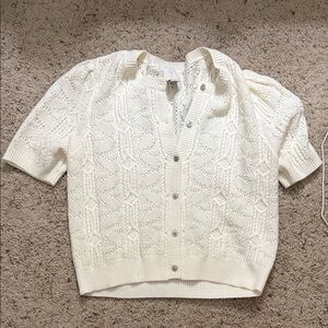 Women's Cream Short-Sleeve Knit Button-Up Cardigan